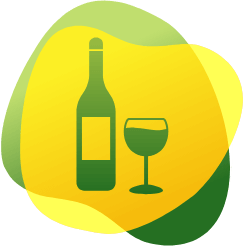 Ikona kieliszka i butelki wina ilustrująca wysokie spożycie alkoholu