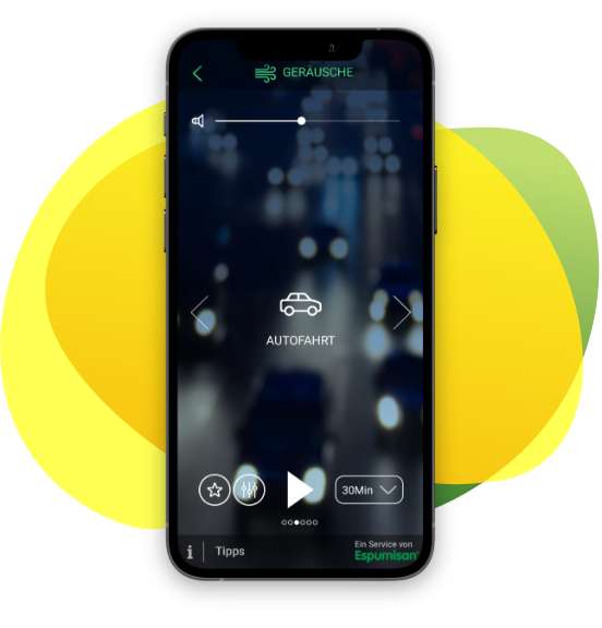 Ikona smartfonu z otwartą aplikacją „Kojące dźwięki dla maluszka”.